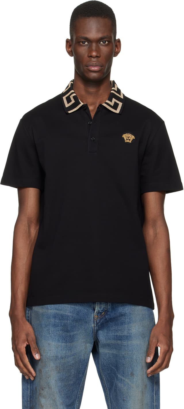 Black Embroidered Cotton Piqué Polo