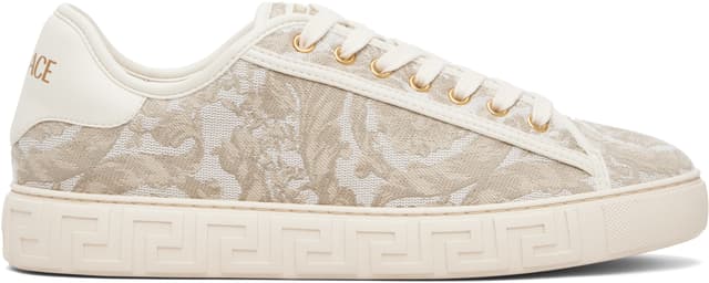 Beige Greca Jacquard Canvas Sneakers