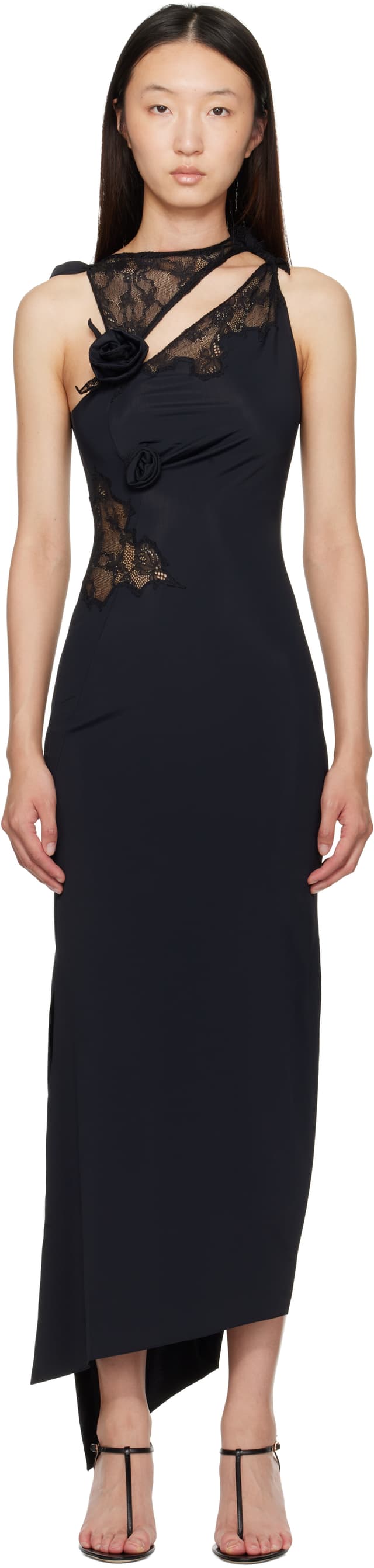 Black Lace Flower Midi Dress