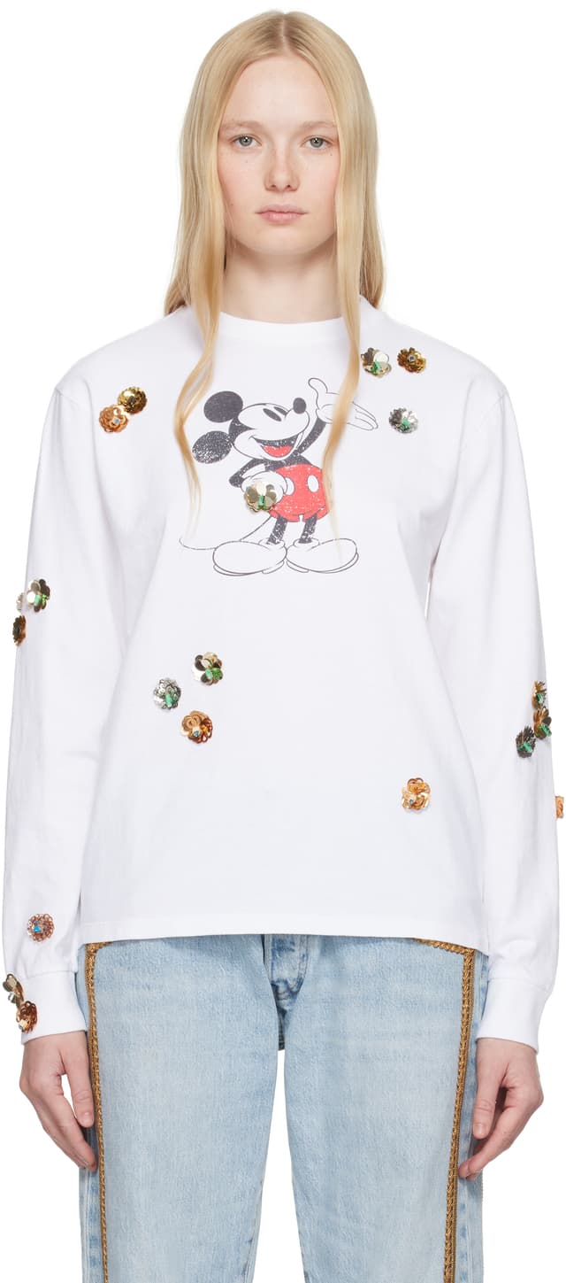 White Disney Mickey Long-Sleeved T-shirt