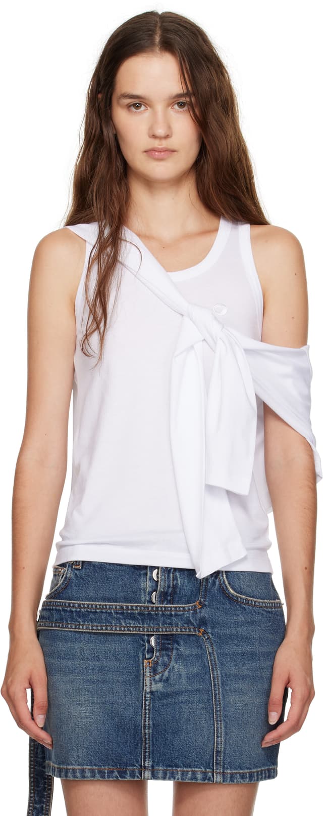 White Knotted Jersey Tank Top