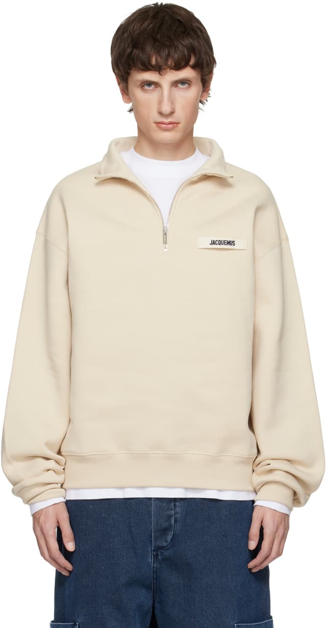 Beige 'The Gros Grain' Zipped-Rollneck Sweatshirt
