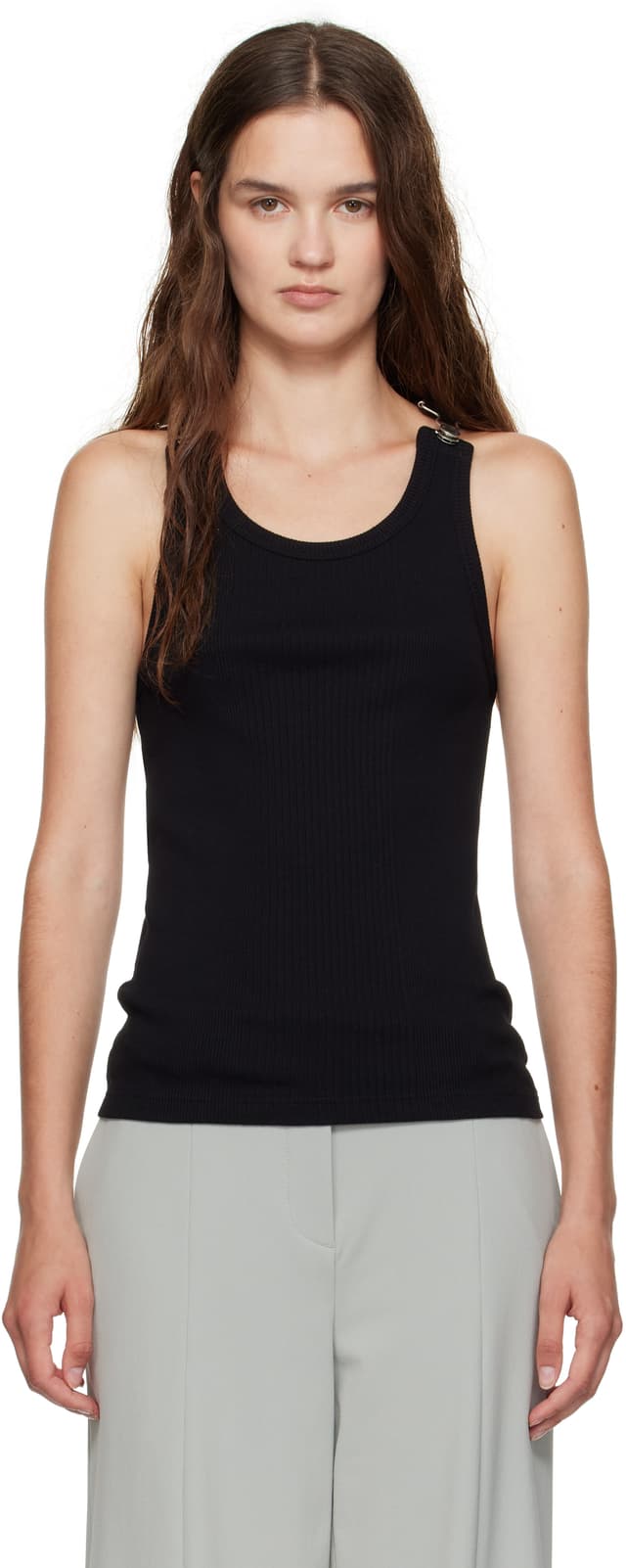 Black Overall Buckles Ribbed Tank Top