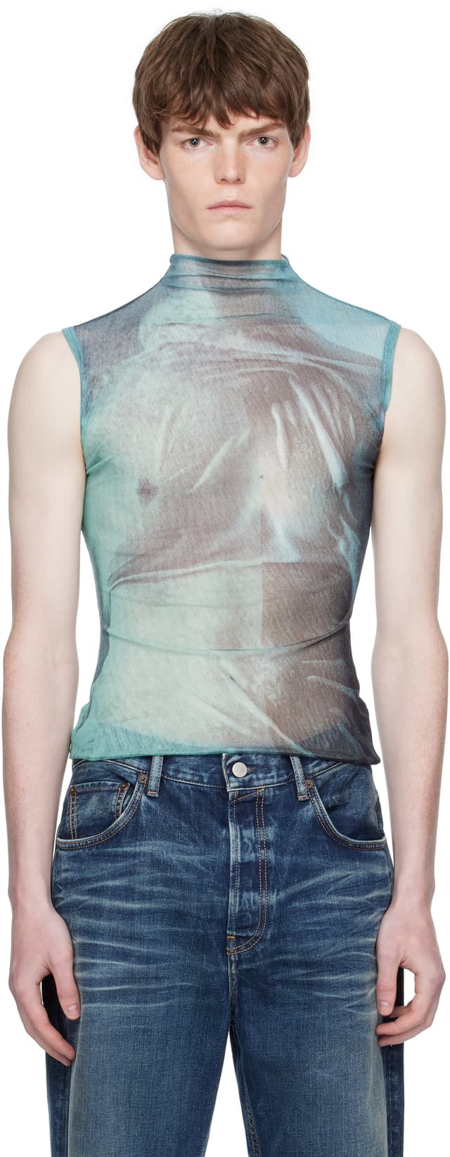 Blue Printed Water Turtleneck