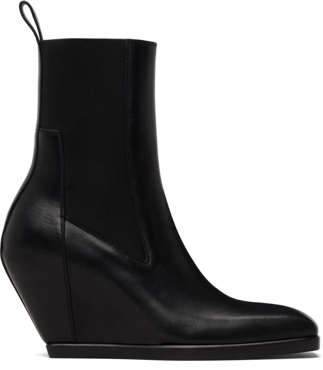 Black Temple Wedge Heeled Sliver Chelsea Boots