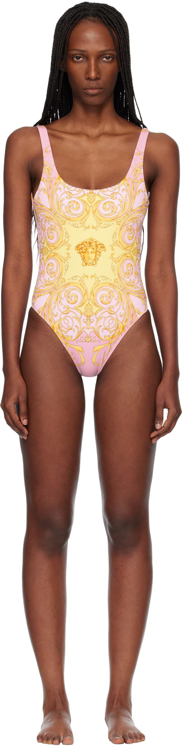 Yellow & Pink Printed One-Piece Swimsuit