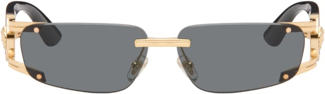 Black & Gold 'Medusa Honor' Rectangular Sunglasses