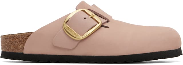Pink Narrow Boston Big Buckle Slip-on Loafers