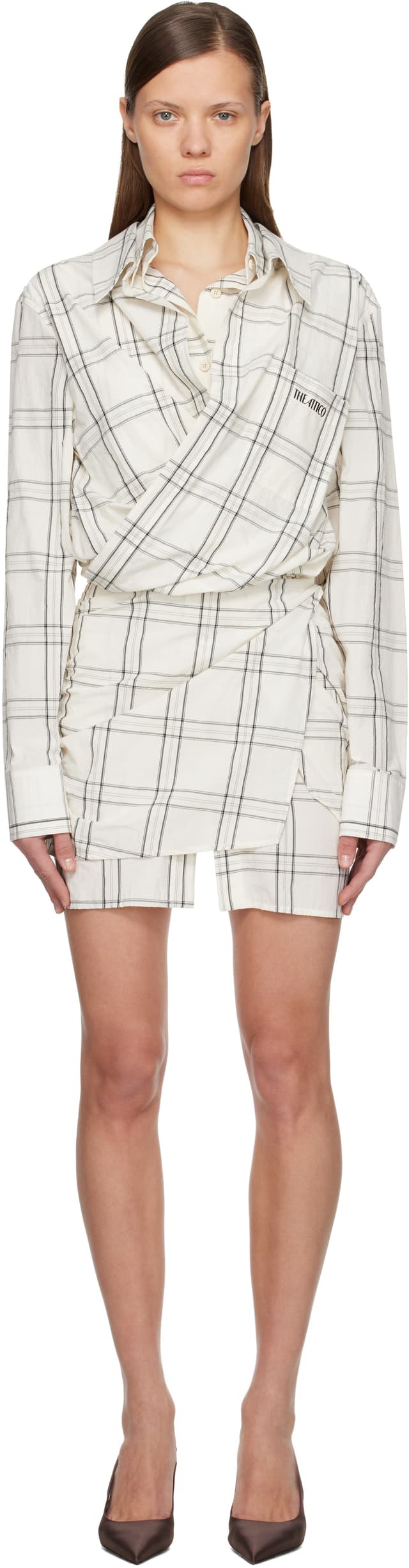 White Cotton Popeline Vichy Minidress